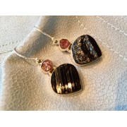 629 boucles d'oreilles coeur tourmaline noire et rose argent 